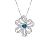 2.20 Carat (ctw) London Blue Topaz & White Topaz Flower Pendant Necklace in Sterling Silver with Chain